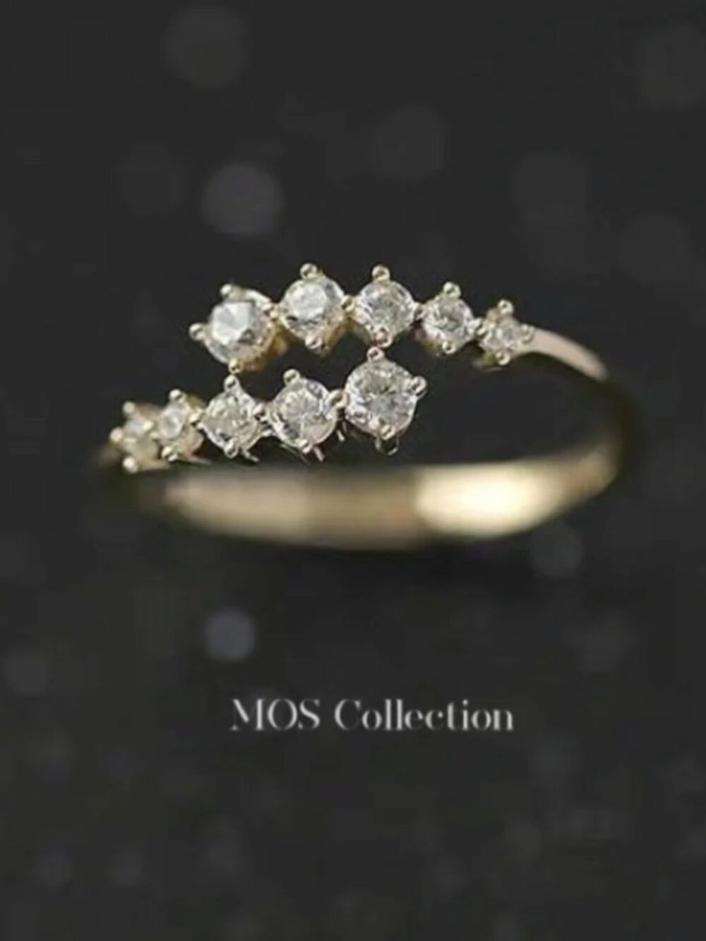 MOS Collection Gold CZ Curved Band Ring Minimalist Ring Wedding Size 7